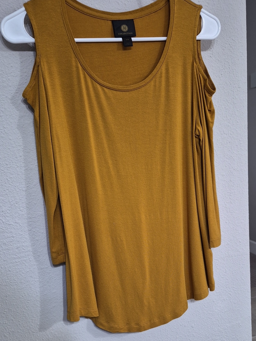 Collection B Mustard Cold-Shoulder Scoop Neck Tunic